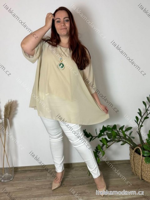 Tunika elegantní s přívěskem krátky rukáv dámska nadrozmer ENNA (54/56/58 ONE SIZE) TALIANSKA MÓDA IMSM25ENNA/DU