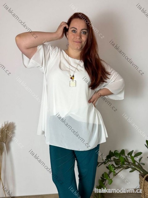 Tunika elegantní s přívěskem krátký rukáv dámská nadrozměr ENNA (54/56/58 ONE SIZE) ITALSKÁ MÓDA IMSM25ENNA/DU 54/56/58 bílá