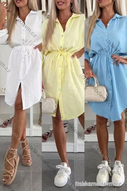 Šaty krátké košilové letní mušelín 3/4 dlouhý rukáv dámské (XS/S/M ONE SIZE) ITALSKÁ MÓDA IMWHP25538