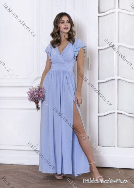 Šaty dlhé elegantné trblietavé krátky rukáv dámske nadrozmer (36-48) POLSKÁ MÓDA PMLMC25SELENA