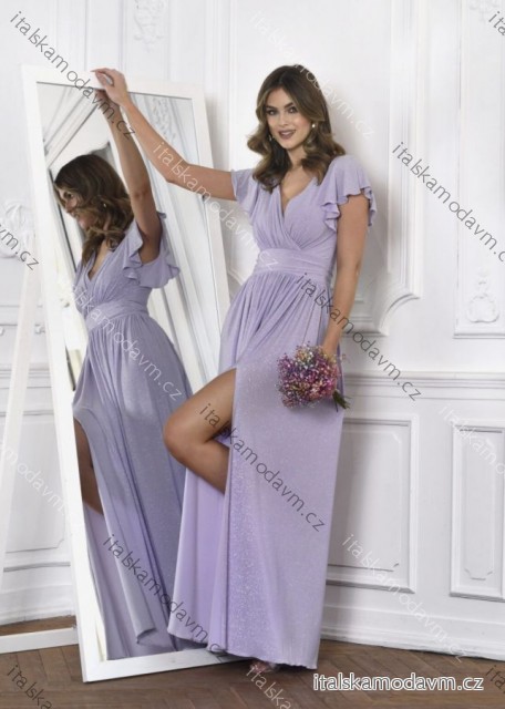 Šaty dlhé elegantné trblietavé krátky rukáv dámske nadrozmer (36-48) POLSKÁ MÓDA PMLMC25SELENA1