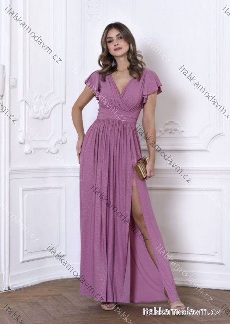 Šaty dlhé elegantné trblietavé krátky rukáv dámske nadrozmer (36-48) POLSKÁ MÓDA PMLMC25SELENA2