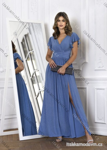 Šaty dlhé elegantné trblietavé krátky rukáv dámske nadrozmer (36-48) POLSKÁ MÓDA PMLMC25SELENA4