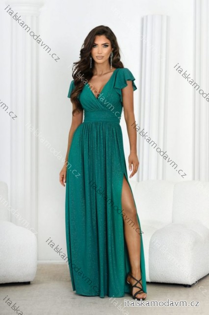 Šaty dlhé elegantné trblietavé krátky rukáv dámske nadrozmer (36-48) POLSKÁ MÓDA PMLMC25SELENA6