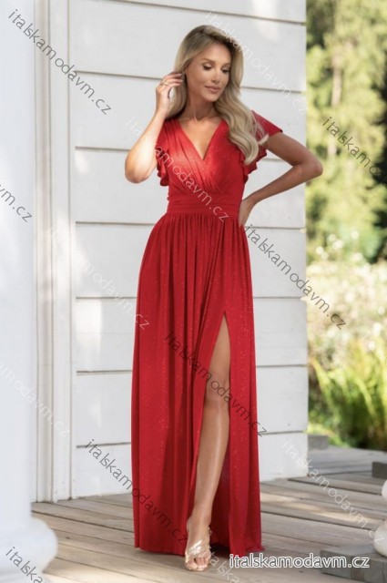 Šaty dlhé elegantné trblietavé krátky rukáv dámske nadrozmer (36-48) POLSKÁ MÓDA PMLMC25SELENA7