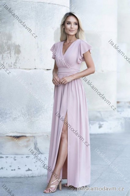 Šaty dlhé elegantný krátky rukáv dámske nadrozmer (34-52) POLSKÁ MÓDA PMLMC25SELENAA