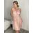 Šaty společenské elegantní krátké bez rukávů tilové dámské Nikol (S/M ONE SIZE) ITALSKá MóDA IMM22305/DR starorůžová