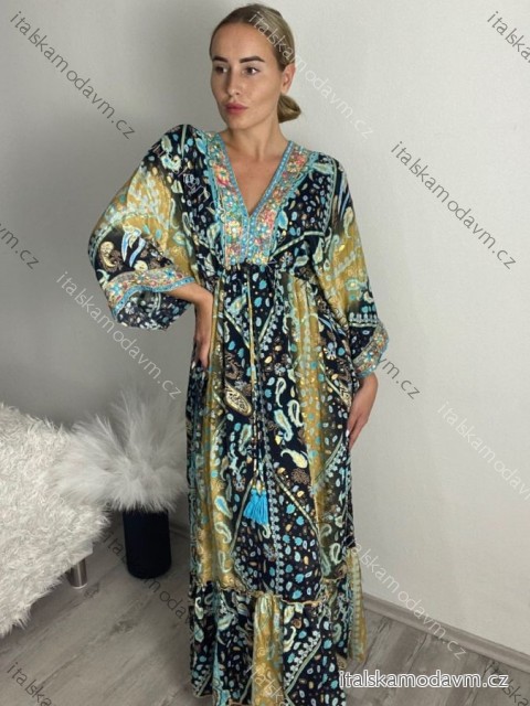 Šaty letné indické krátky rukáv dámske (S/M/L ONE SIZE) INDICKÁ MÓDA IMM24MAVIVA-6/DU -   čierna
 -   M / L