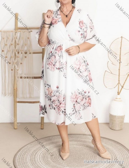 Šaty šifónové krátky rukáv dámske nadrozmer (42/44/46 ONE SIZE) TALIANSKA MÓDA IMWGM25691