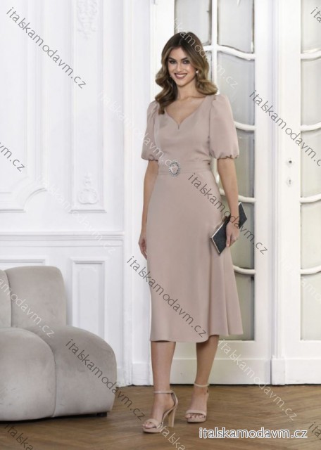 Šaty elegantné s opaskom krátky rukáv dámske nadrozmer (36-46) POLSKÁ MÓDA PMLMC25PARIS6