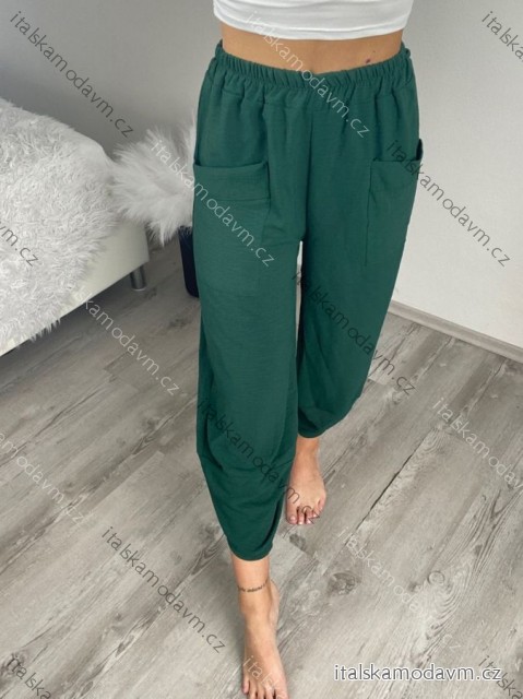 Kalhoty letní dlouhé oversize dámské ELENA (S/M/L ONE SIZE) ITALSKÁ MÓDA IMD24130/DUR smaragdová S/M/L