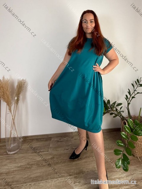 Šaty bavlnené voľnočasové letné krátky rukáv dámske nadrozmer PAOLA (50/52/54 ONE SIZE) TALIANSKA MÓDA IMC25219/DUR