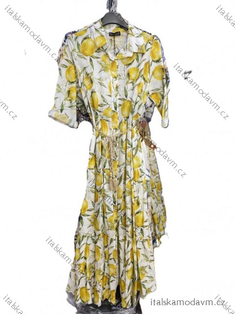 Šaty letné košeľové krátky rukáv citrónky lemon dámske (XS/S/M ONE SIZE) TALIANSKA MÓDA IMM25M5726