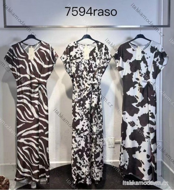 Šaty dlhé elegantné letné saténové cowprint krátky rukáv dámske (XS/S/M ONE SIZE) TALIANSKA MÓDA IMM25M7594