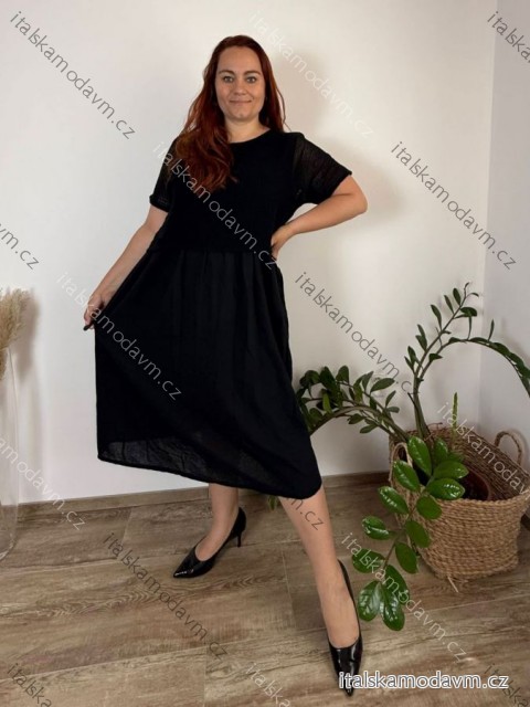 Šaty so svetrom krátky rukáv dámske nadrozmer BETTY (52/54/56 ONE SIZE) TALIANSKA MÓDA IMSM25010/DU