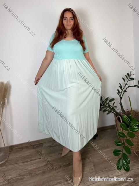 Šaty dlhé voľnočasové letné dámske nadrozmer (44/46/48 ONE SIZE) TALIANSKA MÓDA IM425MARIA-V/DUR sv. modrá 46/48