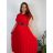Šaty dlouhé oversize elegantní plisované krátký rukáv dámské nadrozměr EMILIA (42/44/46 ONE SIZE) ITALSKÁ MÓDA IM425EMILIA/DR 42/44/46 červená