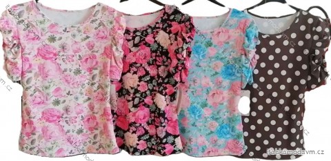 Tričko kvetované a bodka krátky rukáv dámske (XS/S/M ONE SIZE) TALIANSKA MÓDA IMM25M1007
