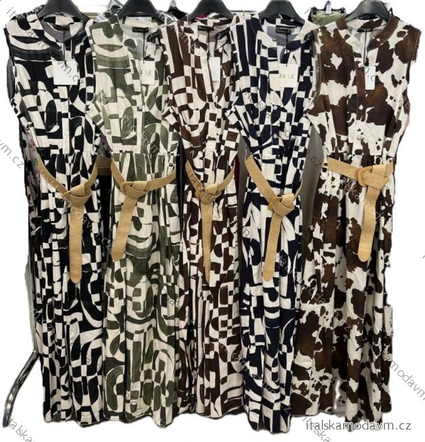 Šaty dlouhé košilové cowprint s páskem bez rukávu dámské (XS/S/M ONE SIZE) ITALSKÁ MÓDA IMM25M12373