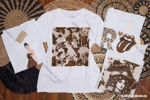 Tričko crowprint krátky rukáv dámske (S/M/L ONE SIZE) TALIANSKA MÓDA IMM25M299B