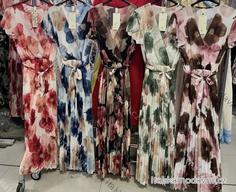 Šaty dlouhé šifonové květované krátký rukáv dámské (S/M/L ONE SIZE) ITALSKÁ MÓDA IMM25M7592