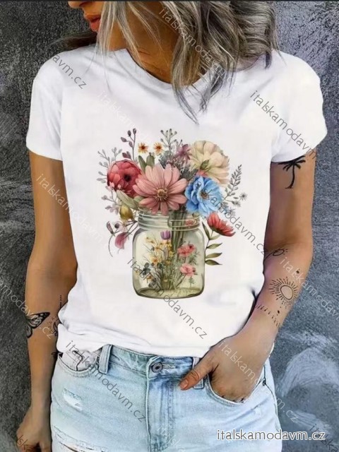 Tričko krátky rukáv dámske nadrozmer (L-2XL ONE SIZE) TALIANSKA MÓDA IMM25M917
