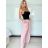 Nohavice elegantné s opaskom dámske ISABELA (S/M/L ONE SIZE) TALIANSKA MÓDA IMD25006/DU - ružová - S/M/L