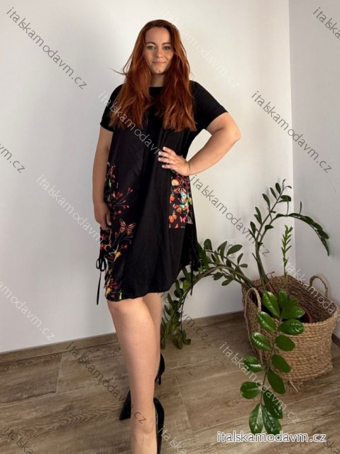 Šaty voľnočasové krátky rukáv dámske nadrozmer AVOLA (52/54/56 ONE SIZE) TALIANSKA MÓDA IM425202-2/DUR  čierna