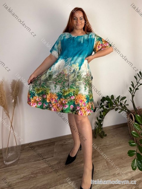 Šaty voľnočasové 3/4 dlhý rukáv dámske nadrozmer SPRING(48/50/52 ONE SIZE) TALIANSKA MÓDA IMSM25SPRING-1/DU 50/52 modrá