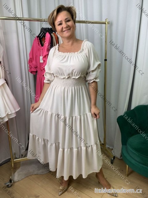 Šaty dlouhé 3/4 dlouhý rukáv dámské nadrozměr (42/44/46 ONE SIZE) ITALSKÁ MÓDA IMWEC25036