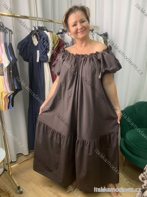 Šaty dlouhé carmen krátký rukáv dámské nadrozměr (42/44/46 ONE SIZE) ITALSKÁ MÓDA Šaty dlouhé košilové dlouhý rukáv dámské nadrozměr (42/44/46 ONE SIZE) ITALSKÁ MÓDA IMWEC25055
