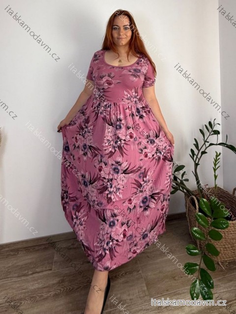 Šaty dlouhé letní krátký rukáv dámské nadrozměr MARIA (50/52/54 ONE SIZE) ITALSKÁ MÓDA IM425252
