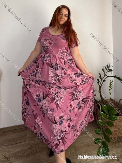 Šaty dlhé letné krátky rukáv dámske nadrozmer MARIA (50/52/54 ONE SIZE) TALIANSKA MÓDA IM425252/DU