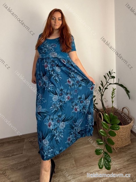 Šaty dlhé letné krátky rukáv dámske nadrozmer MARIA (50/52/54 ONE SIZE) TALIANSKA MÓDA IM425252/DU 50/52/54 tmavo modrá
