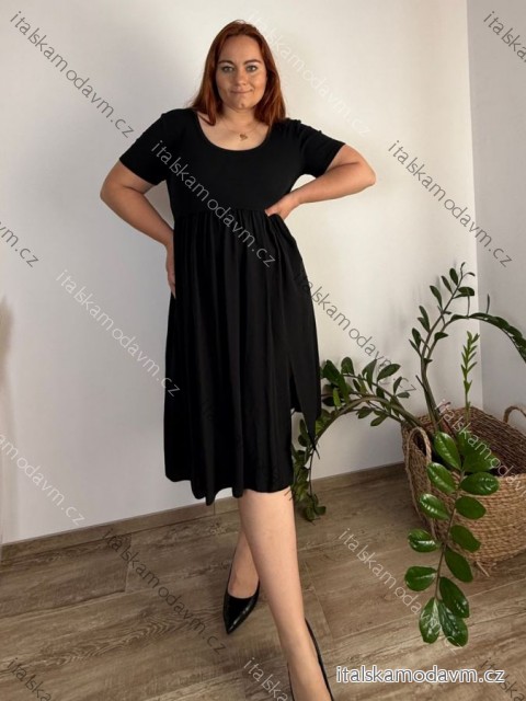 Šaty letné krátky rukáv dámske nadrozmer (48/50/52 ONE SIZE) TALIANSKA MÓDA IM425253/DUR černá 48/50/52