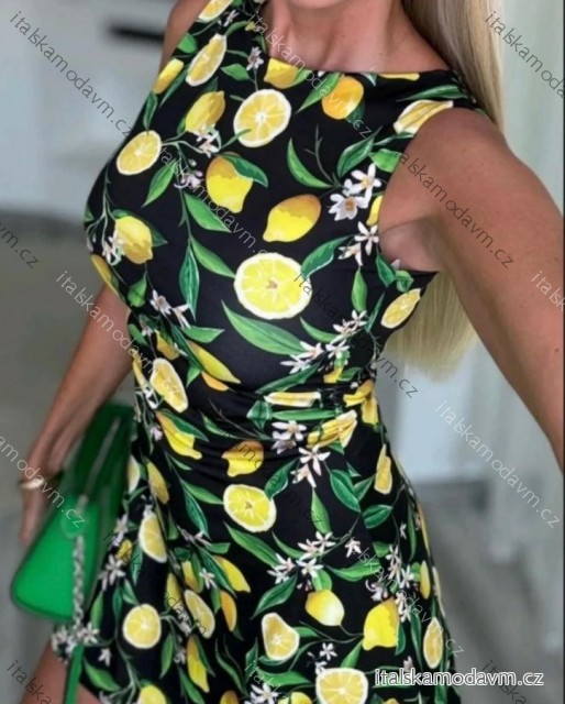 Šaty krátke voľnočasové letné kvetované a citrónky lemon bez rukávov dámske (XS/S/M ONE SIZE) TALIANSKA MÓDA IMM25M34082