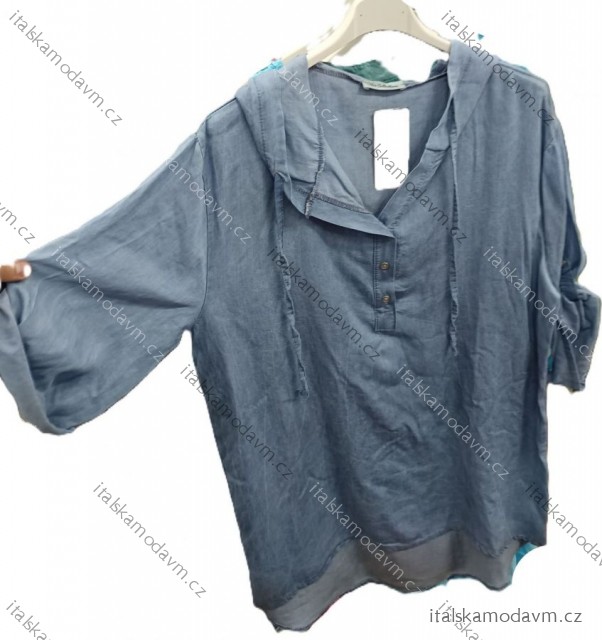 Tunika riflová s kapucňou 3/4 dlhý rukáv dámska nadrozmer (42/44/46 ONE SIZE) TALIANSKA MÓDA IMSM25068