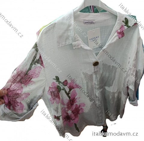 Košeľa klasik kvetovaná 3/4 dlhý rukáv dámska nadrozmer (42/44/46 ONE SIZE) TALIANSKA MÓDA IMSM25076