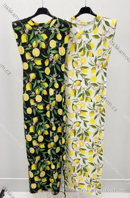 Šaty dlhé elegantné letné citrónky lemon a bodka bez rukávu dámske (XS/S/M ONE SIZE) TALIANSKA MÓDA IMM25M33444