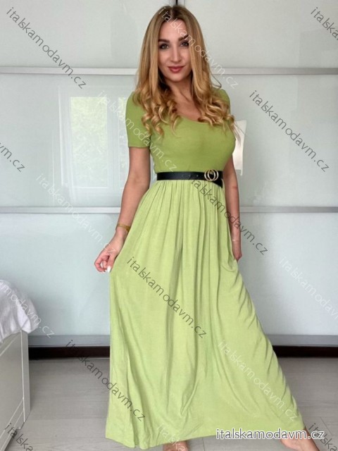 Šaty dlhé letné rebrované krátky rukáv dámske Maria-M (XS/S/M/L ONE SIZE) TALIANSKA MÓDA IMSM25128/DUR -   svetlozelená -   S/M/L