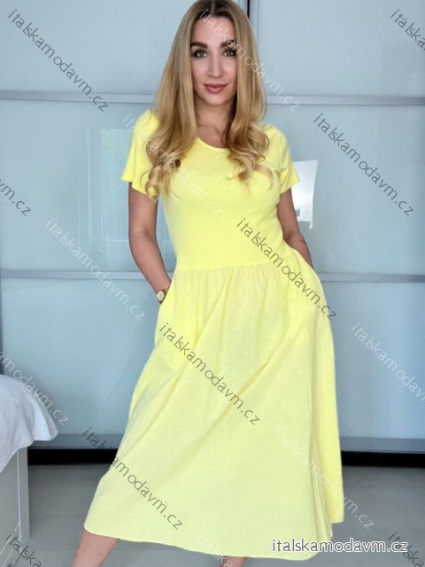 Šaty dlhé letné krátky rukáv dámske (S/M/L ONE SIZE) TALIANSKA MÓDA IM425140/DU -   žlutá -   S/M/L