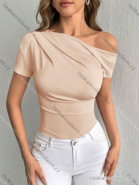 Tričko řádek krátký rukáv dámské (XS/S/M ONE SIZE) ITALSKÁ MÓDA IMM25M21327 béžová XS/S/M