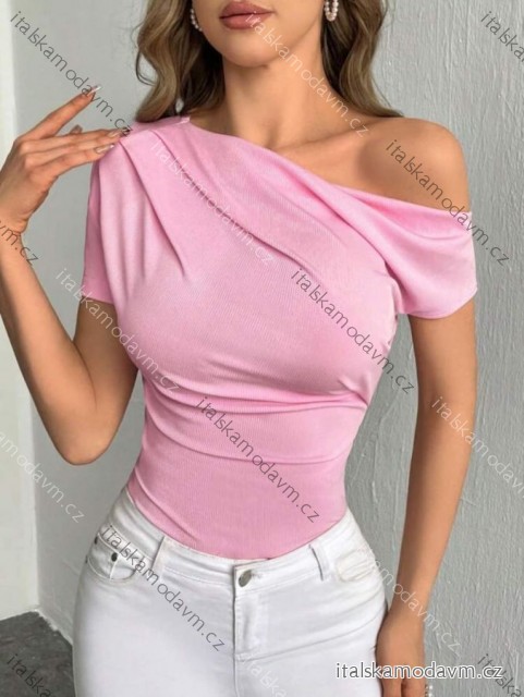 Tričko riadok krátky rukáv dámske (XS/S/M ONE SIZE) TALIANSKA MÓDA IMM25M21327 ružová XS/S/M