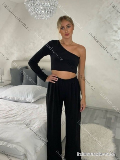 Súprava letná elegantný top a nohavice dámska (S/M/L ONE SIZE) TALIANSKA MÓDA IMD24091/DR -   čierna
 -   S/M/L