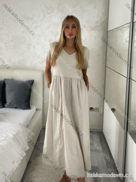 Šaty dlouhé volnočasové letní krátký rukáv dámské CARLA (S/M/L ONE SIZE) ITALSKÁ MÓDA IMSM25191/DR -   čierna -   S/M/L