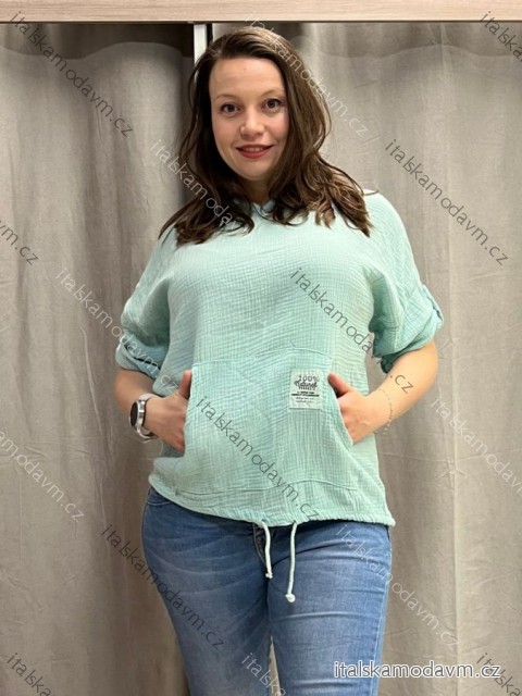 Tričko s kapucňou mušelín 3/4 dlhý rukáv dámske nadrozmer GINI (46/48/50 ONE SIZE) TALIANSKA MÓDA IMSM25069/DU