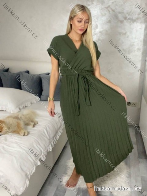 Šaty dlhé krátky rukáv dámske plisované Sona (S/M ONE SIZE) TALIANSKA MóDA IMC24258/DUR