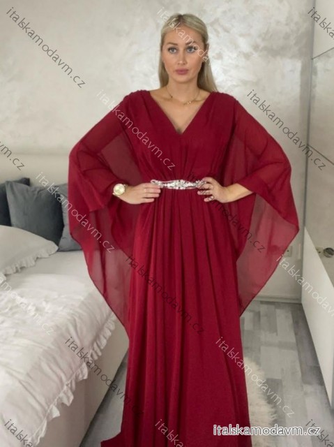 Šaty dlhé společenské elegantný krátky rukáv dámske (S/M/L ONE SIZE) TALIANSKA MÓDA IMPSH2550410/DU