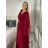 Šaty dlouhé společenské elegantní krátký rukáv dámské (S/M/L ONE SIZE) ITALSKÁ MÓDA IMPSH2550410/DU M/L vínová