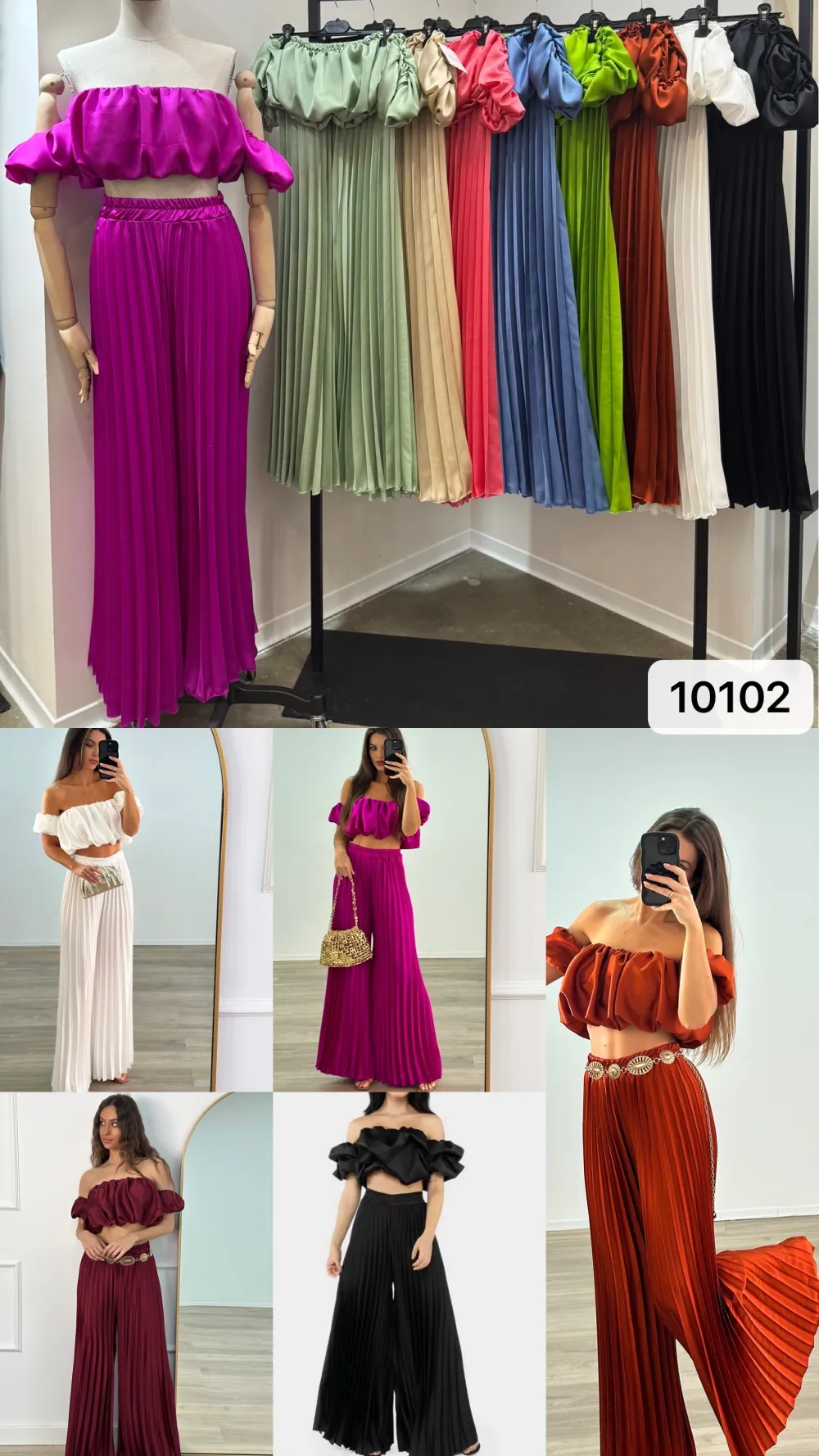 Souprava elegantní top krátký rukáv a kalhoty dlouhé dámské (S/M/L ONE SIZE) ITALSKÁ MÓDA IMPOC2510102